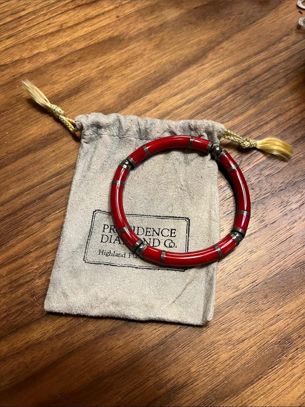 Vintage - Red Enamel and Silver Bangle Bracelet